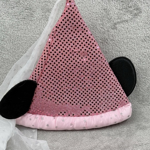 Walt Disney World Minnie Mouse Sparkle Cone Hat with Veil Youth Size Pink Magic - Picture 2 of 7